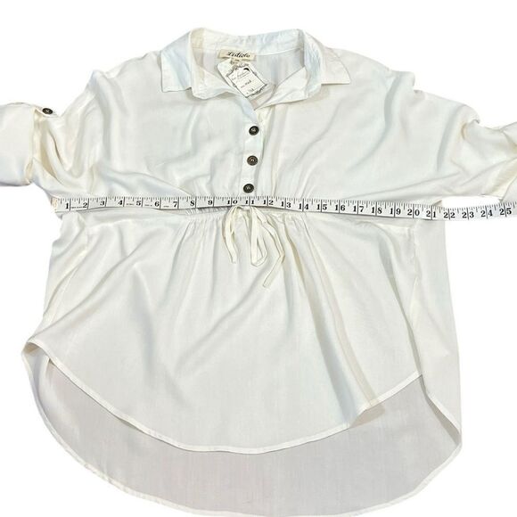 Listicle Women's White Front Ruched Blouse, Size M, NWT - Picture 8 of 11